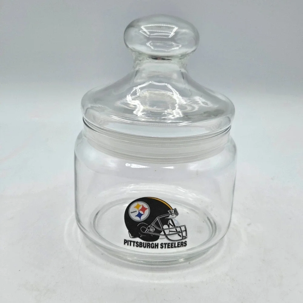 Pittsburgh Steelers Clear Glass Candy Jar with Lid Official NFL License Sticker